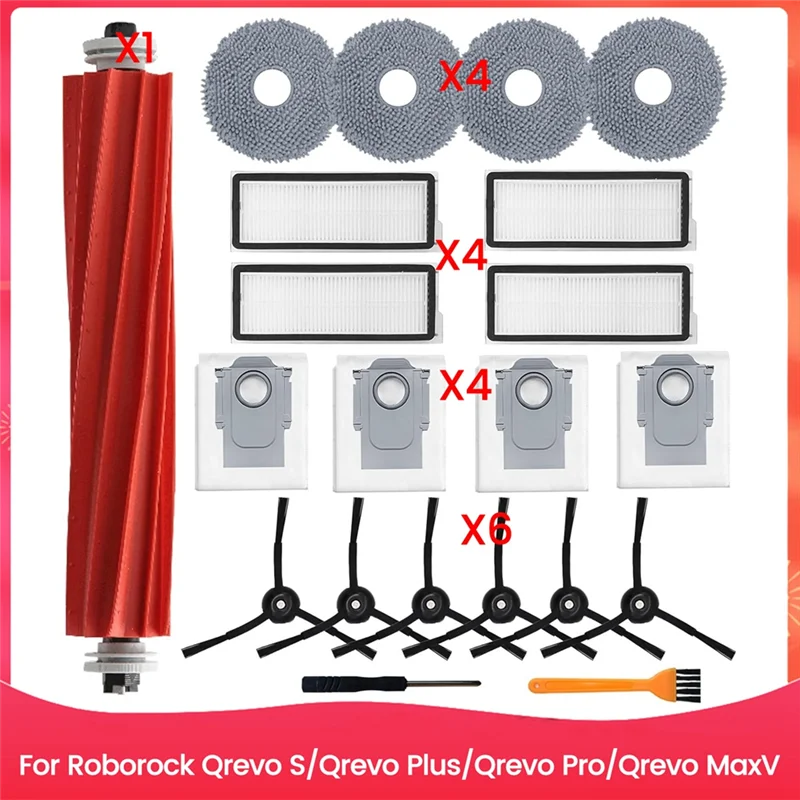ABYN-Accessories Kit For Roborock Qrevo S/Qrevo Plus/Qrevo Pro/Qrevo Maxv Robot Vacuum Main Side Brush Hepa Filter Mop Bags