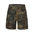 Men's Camouflage Shorts Multi Pocket Zipper Cargo Shorts Streetwear Elastic Drawstring Waist Shorts Male ﻿