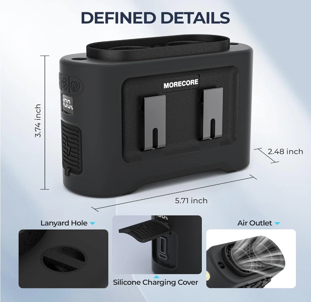 14500mAh Multifunctional USB Waist Clip Fan with Light, Plastic Portable Cooling Fan for Car Outdoor Home
