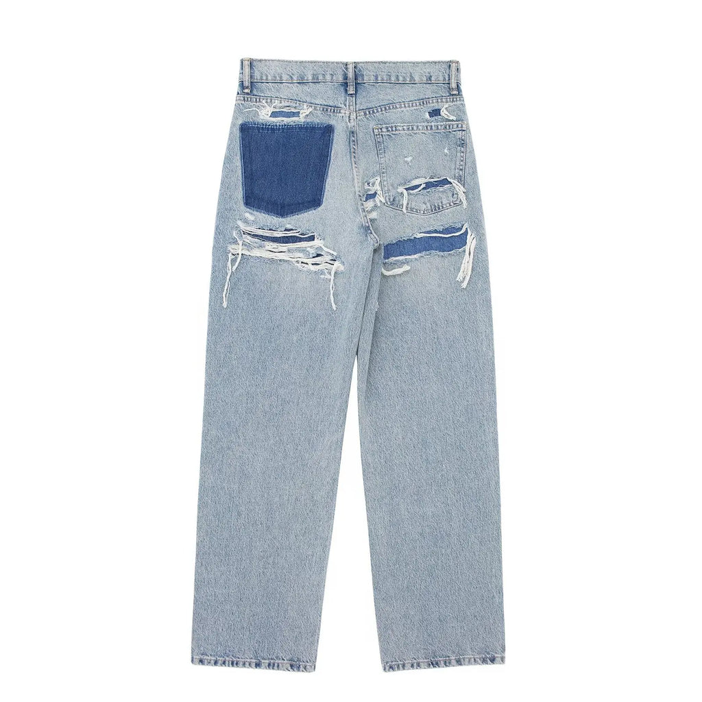 Jeans For Women 2024 Denim Solid Loose Zipper Fly Female Hole Trouser Pockets Wild Basic Commute Woman Wide Leg Long Pant