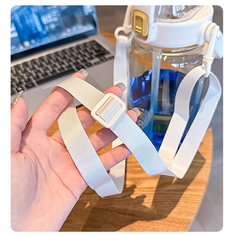 1.5/2 Liter Water Bottle Portable Plastic Sports Bottle With Straw Strap Large Tumbler Gym Travel Juice Drinking Bottle BPA Free