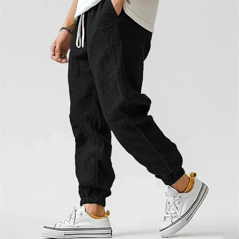 Japanese-Style Retro Streetwear 2026 Summer Men Cotton Linen Sweatpants Trousers Men Casual Harem Pants Breathable Men Joggers