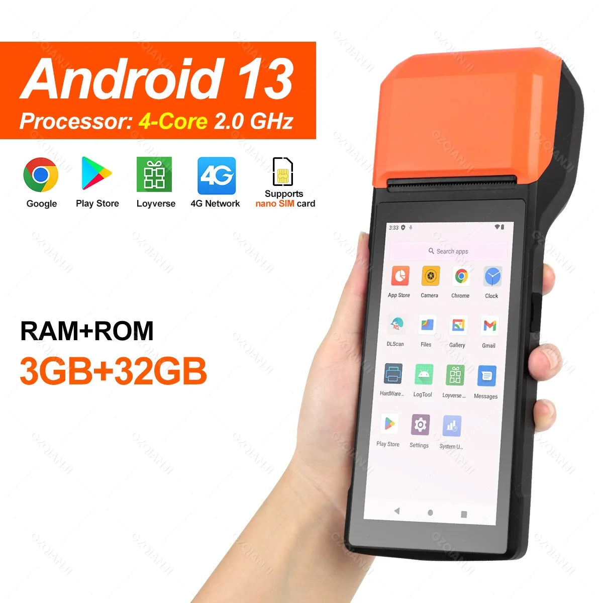 Android 13/14 POS Terminal Machine 5.5' Touch Screen Built-in 58mm Bluetooth Thermal Receipt Printer Wifi Support Loyverse App