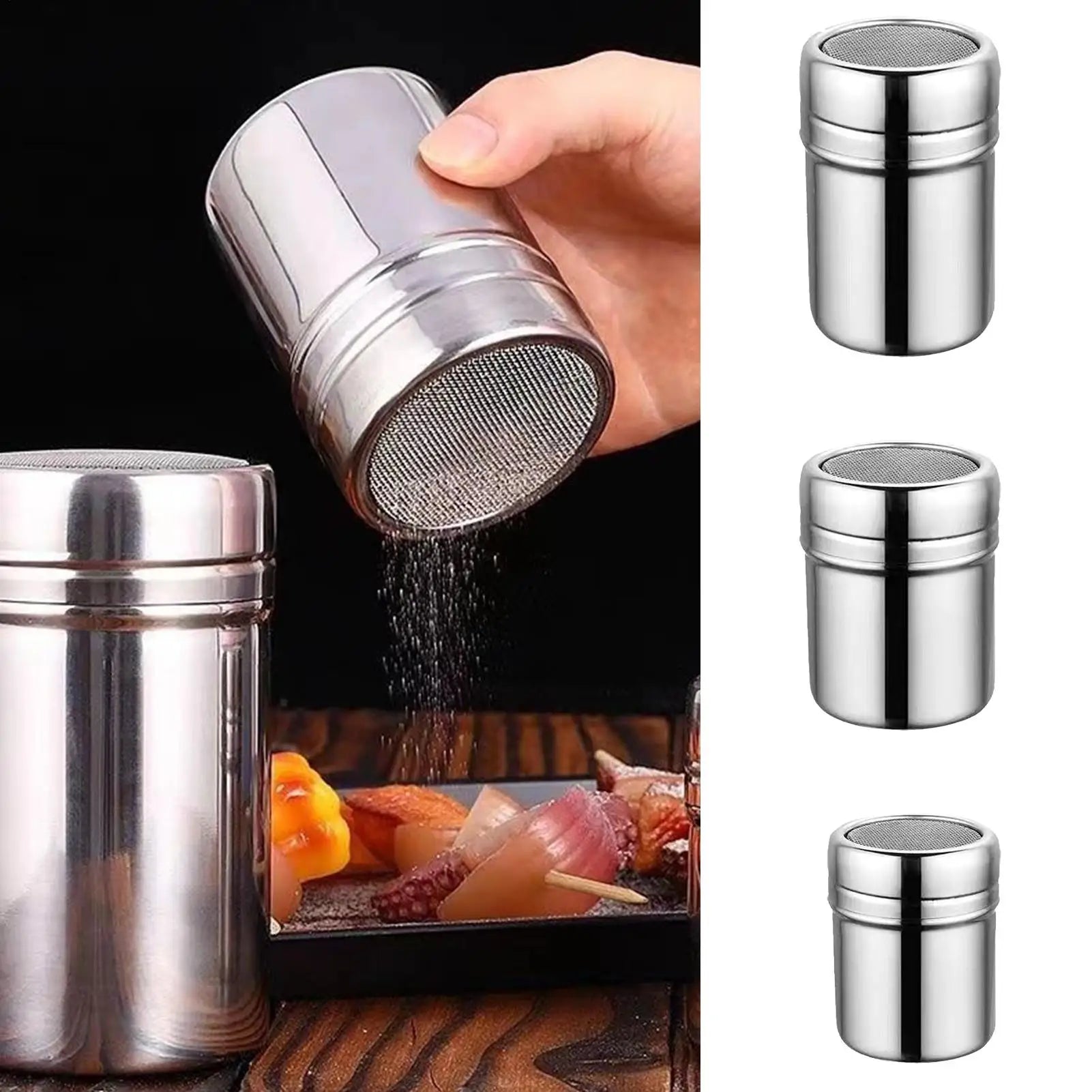S/M/L Powder Sprinkler Bottle Stainless Steel Flour Sifter And Shaker Bottle Kitchen Gadgets Powder Shaker For Salt Sugar Cocoa