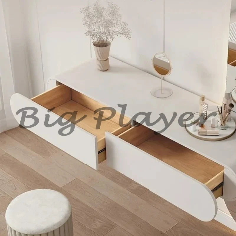 Cream Style Wall Mounted Dressing Table Minimalist Bedroom Furniture Set with Mirror