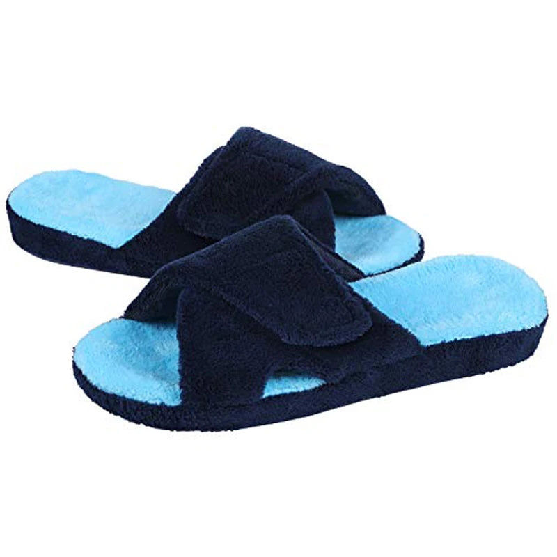 Evshine Memory Foam Women Slippers Fashion Open Toe Orthopedic House Slippers Corduroy Bedroom Slides Cotton Shoes For Women