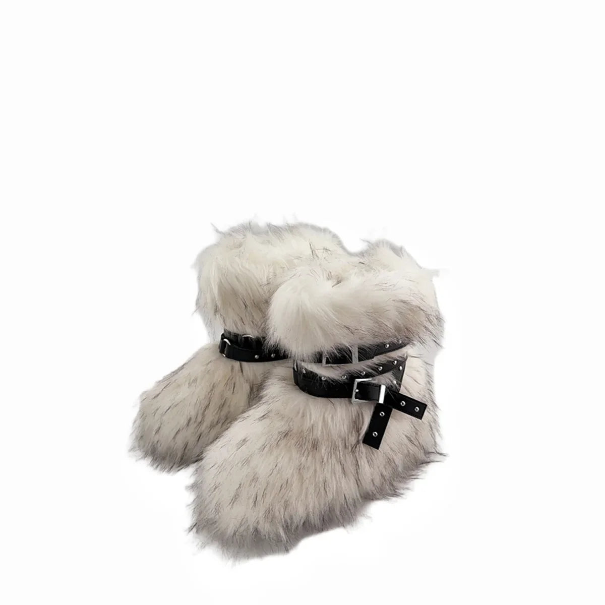 Winter Fur New Design Onepiece Raccoon FurFemale Snow Boots Fur shoes OutdoorMid Leg Boots y2k Cool Pink Girl