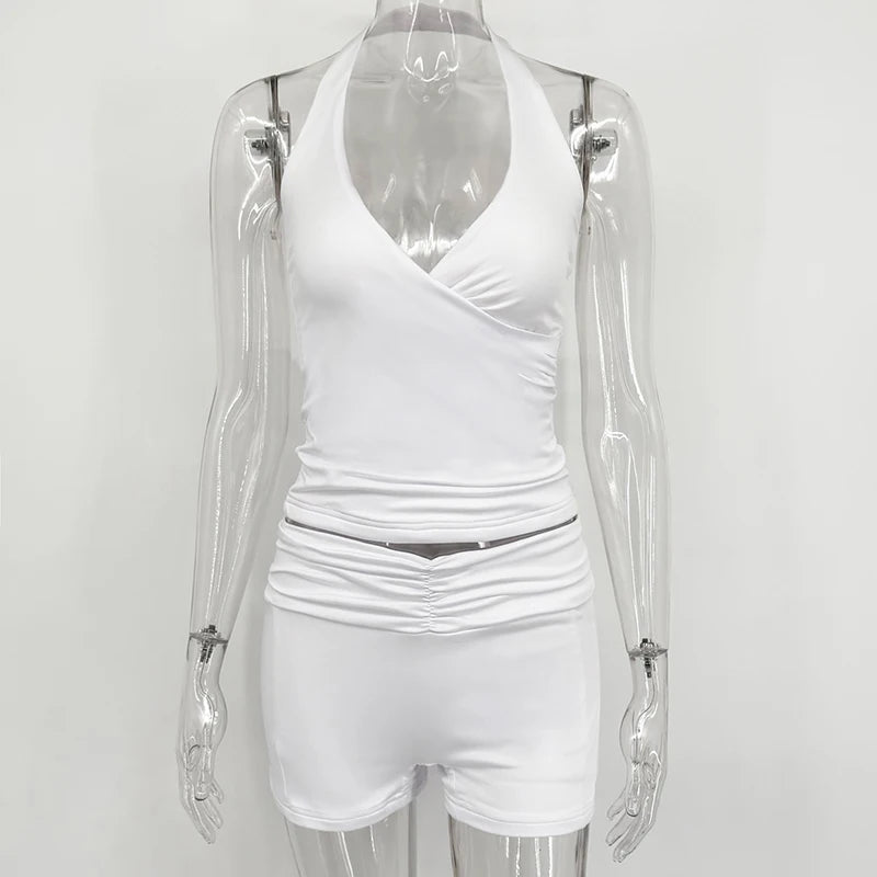 2 Piece Set Casual Outfits Women Spring V-Neck Tops And High Waist Shorts Sets 2026 Basic Streetwear Tracksuit