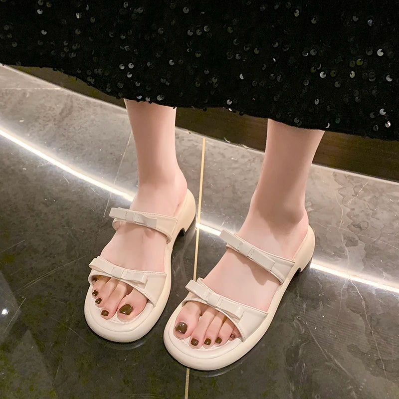 Summer Women Bow Decor Platform Slide Sandals Open Toe Non Slip Comfortable Shoes for Daily Casual Outdoor Beach Wear