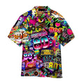 Hawaiian Shirts For Men 3D Printed Colorful Music Cool 80s Patterns Blouse Summer Vacation Short Sleeves Tops Loose Aloha Shirts