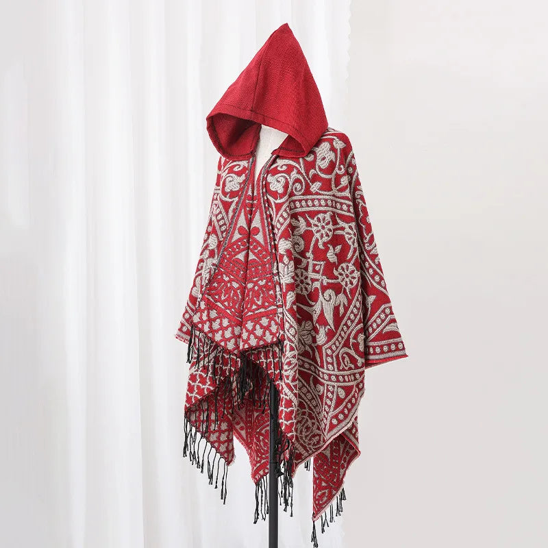 2025 New Men's Imitation Wool Cape Shawl Cross-border Hot Selling Hooded Woven Slit Cape Autumn and Winter Poncho Cloak P8