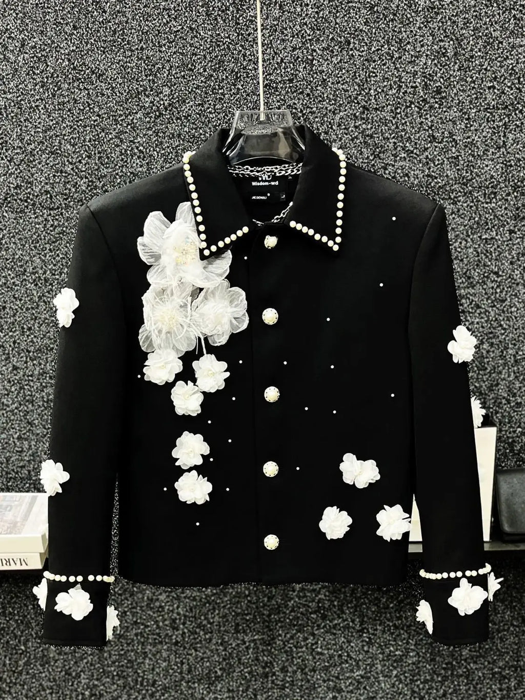 Flower Appliques Men's Jacket Spring Autumn Pearl Beading Lapel Coat American Fashion High Street Male Gorgeous Jackets