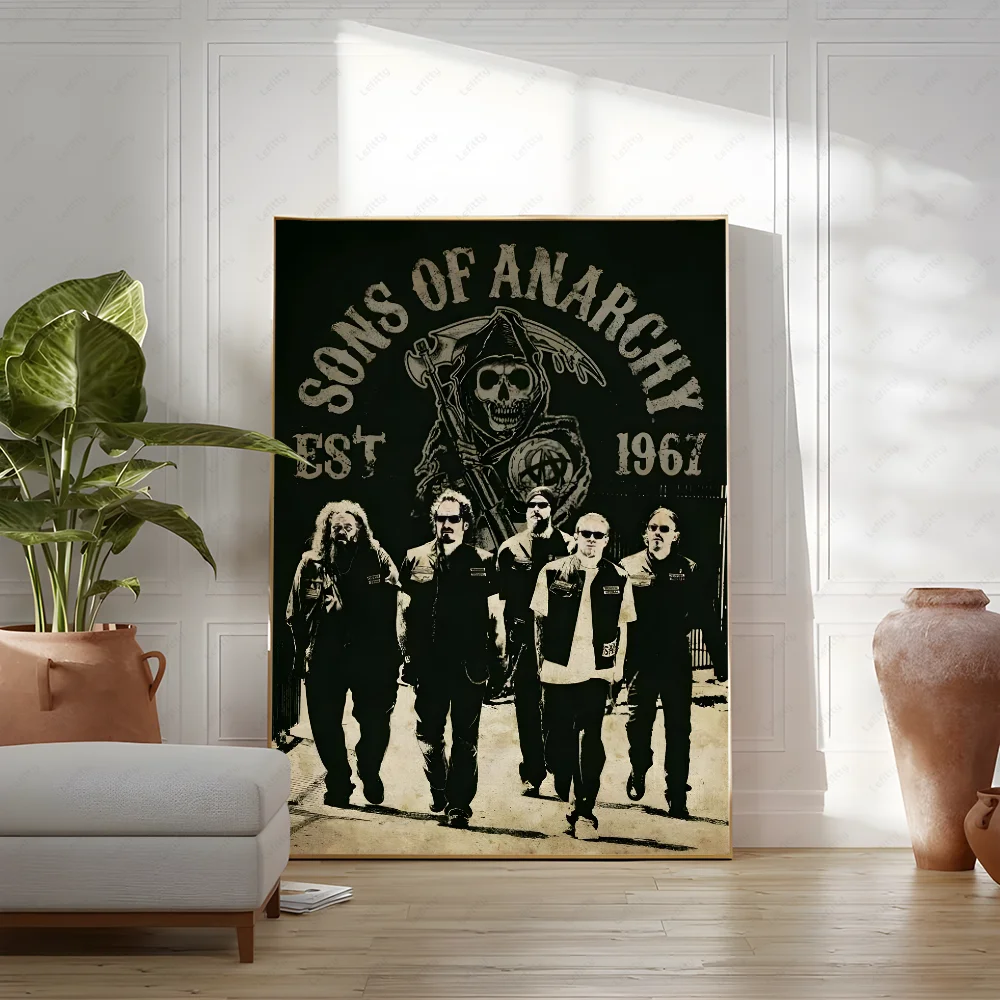 S-Sons Of A-Anarchy Crime Movie Poster Sticky Wall Art Printing Waterproof Home Living Bed Room Bar Hallway Aesthetic Decor