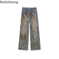 Vintage Washed Baggy Jeans Women Y2K Harajuku Streetwear Loose Wide Leg Denim Pants High Waist Retro Distressed Jeans Outfit y2k