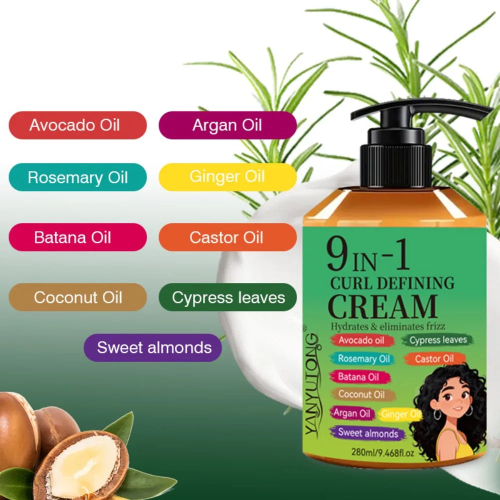 280ml Curly Hair Styling Cream, Moisturizing and Smoothing Formula, Enhances the Elasticity and Shine of Curly Hair, Easy to Set