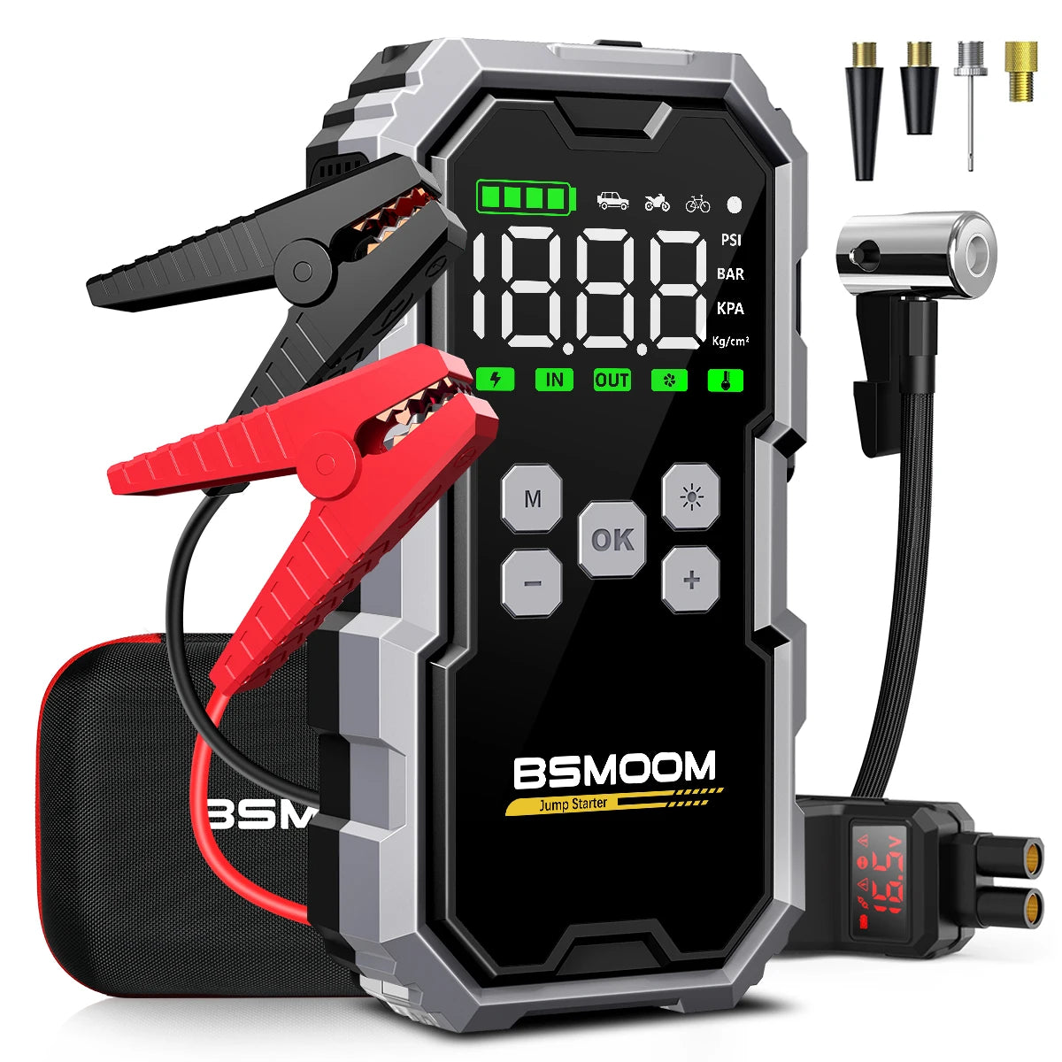 Car Jump Starter With Air Compressor LCD Screen 21800mAh Portable Booster Charger ,6000A Powerful Car Battery Starting Device,Car Battery ChargerFor12V(ALL Gas/10L Diesel) Start The Car Quickly, USB Input/output, LED Emergenc