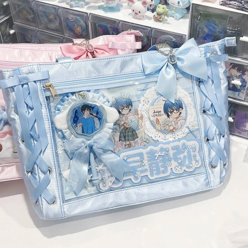 Japanese Sweet Women Ribbon Ita Bag Fashion Large Capacity Tote Bag Aesthetic Shoulder Bag Cute Lolita Girl Transparent Handbags