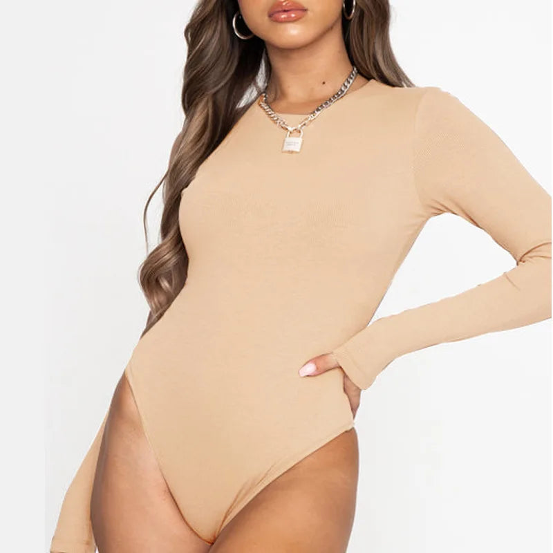 New Long Sleeve Bodysuit for Women Slim Fit Bodycon Bodies Casual One-Piece Jumpsuit Fall Winter Outfits Black Brown