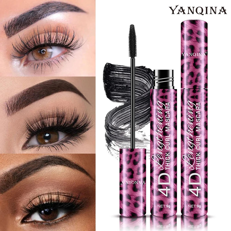 2Pcs 4D Mascara + Liquid Eyeliner Set, Waterproof Sweat-Proof Smudge-Proof, Lengthening Thickening Curling Long Lasting Eye Make