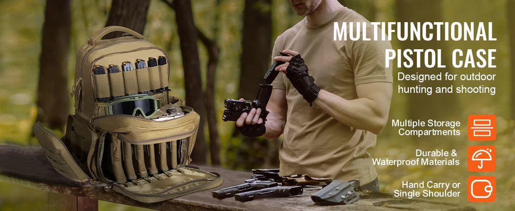 SucceBuy Tactical Range Backpack 2/6 Pistols Gun Backpack with Independent Pistol Bags and Magazines Pistol Backpack for Outdoor