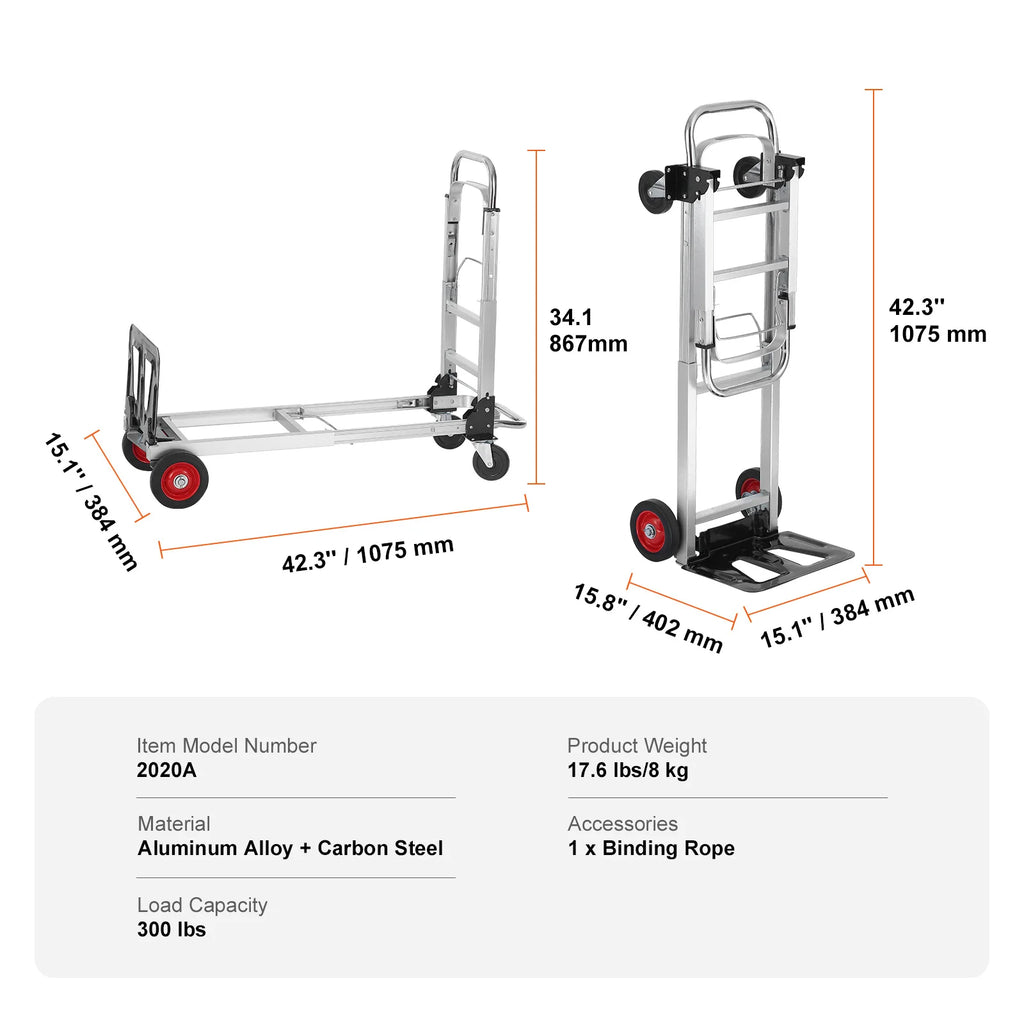 SucceBuy 400 lbs Folding Hand Truck Lightweight Dolly with Wheels Foldable Luggage Utility Cart for Warehouse Transport Moving