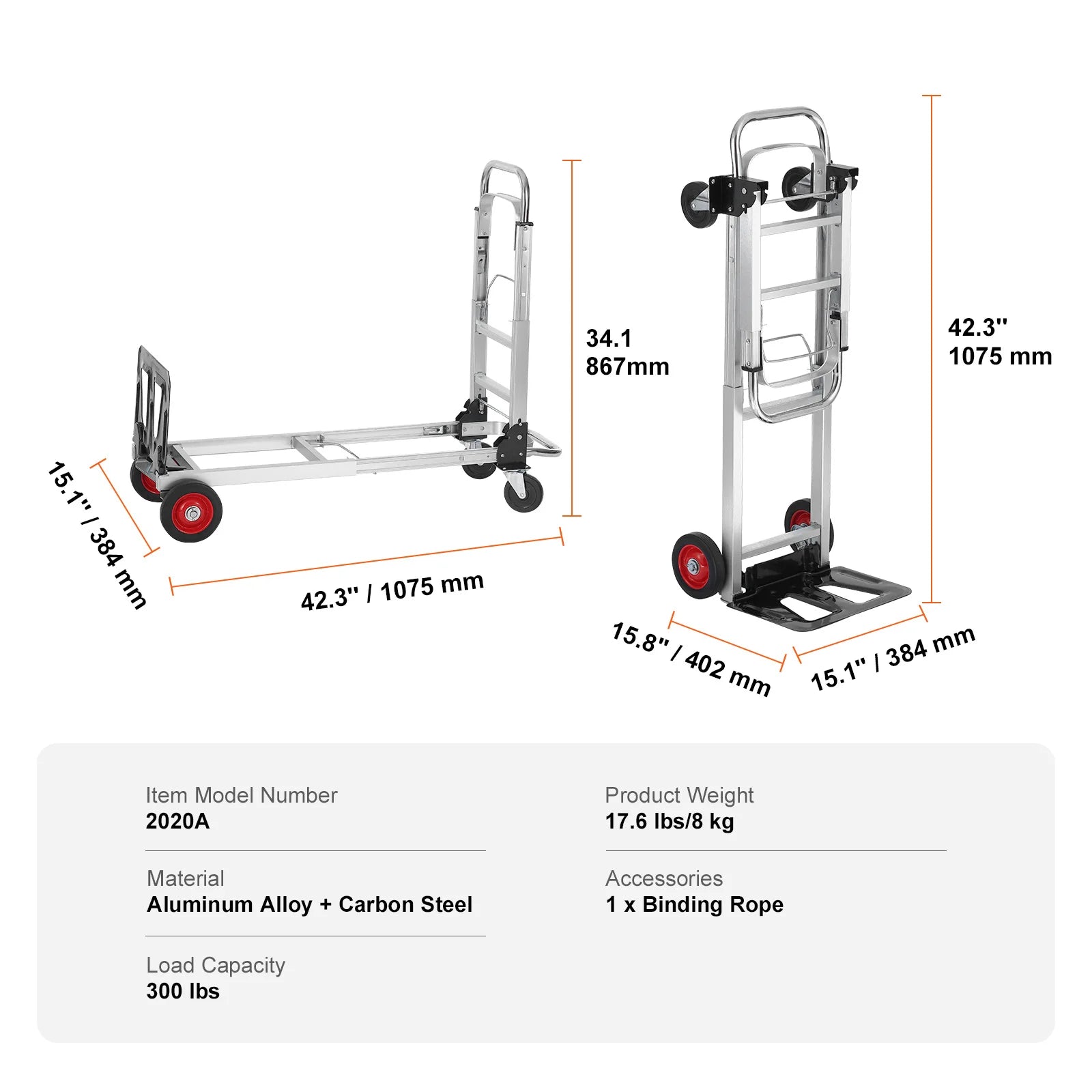 SucceBuy 400 lbs Folding Hand Truck Lightweight Dolly with Wheels Foldable Luggage Utility Cart for Warehouse Transport Moving