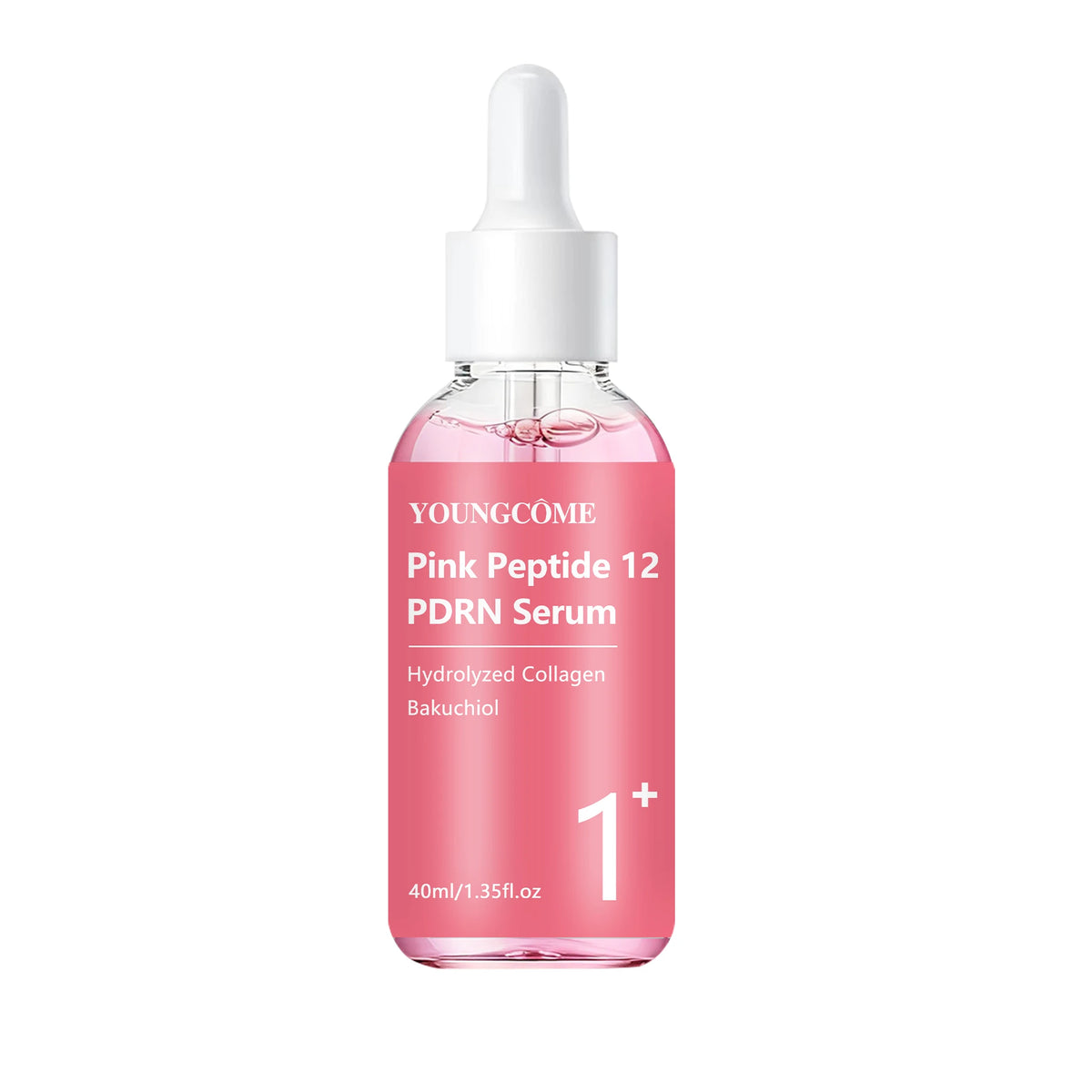 Serum YOUNGCOME Pink Peptide 12PDRN Serum with Hydrolyzed Collagen & Bakuchiol, Lightweight Daily Facial Care for All Skin Types