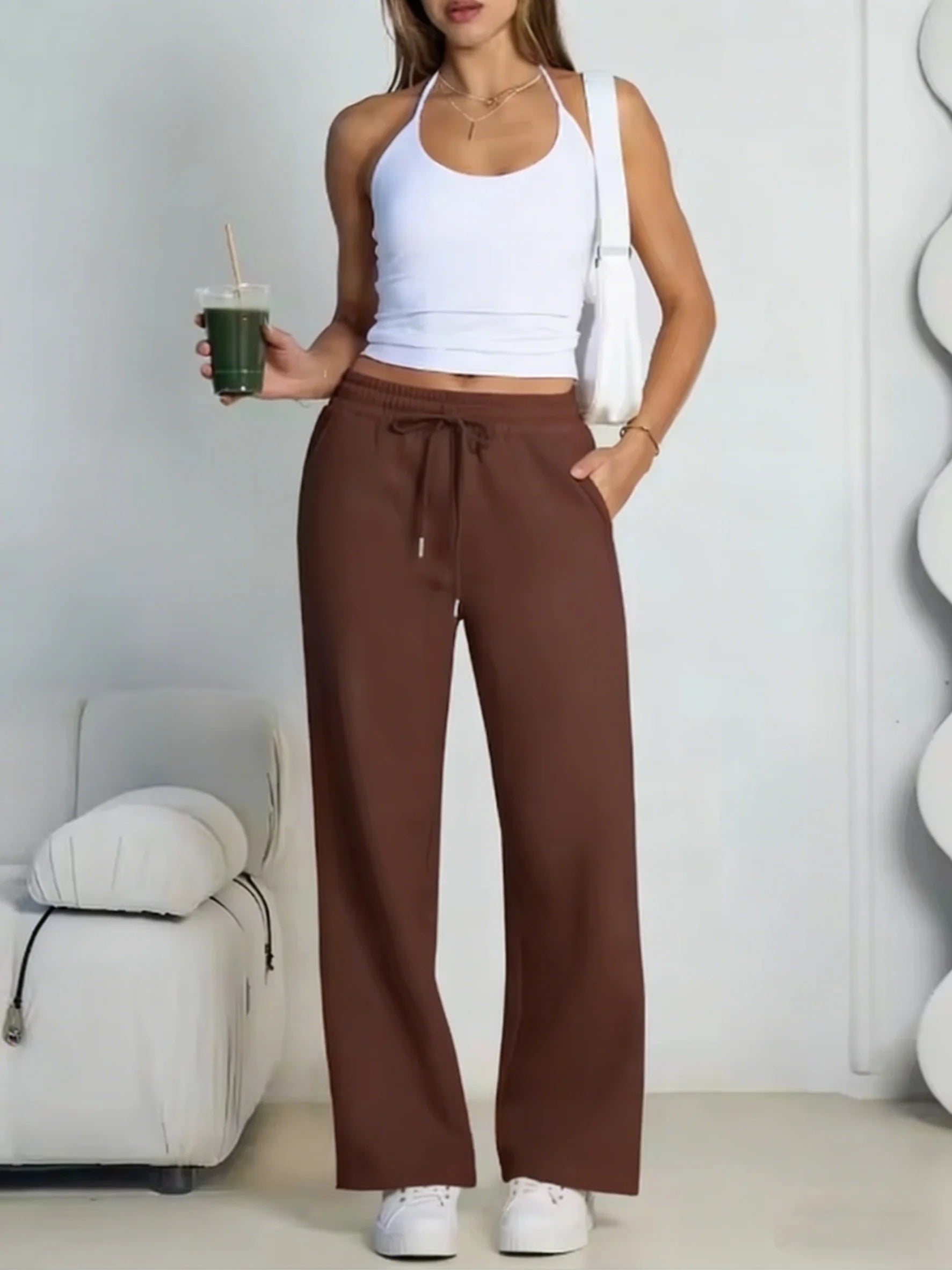 Women Summer Sweatpants 14 Colors Wide Leg Loose Fit Sports Pants Comfortable Drawstring Elastic Waist Casual Streetwear Joggers