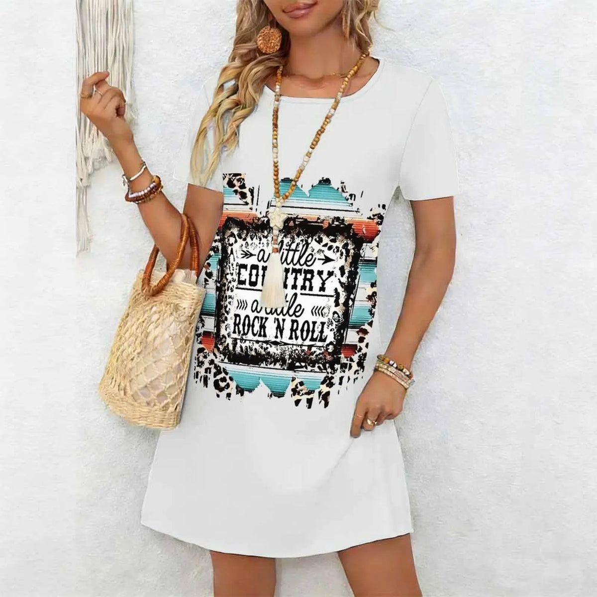 Women's Classic Leopard Print Short Sleeve Round Neck Midi Dress Loose Casual A Line Daily Wear Dress