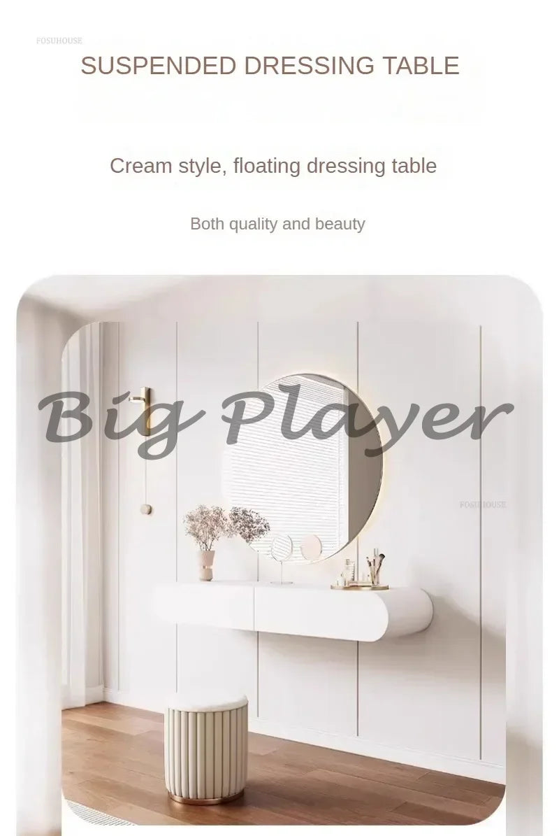 Cream Style Wall Mounted Dressing Table Minimalist Bedroom Furniture Set with Mirror