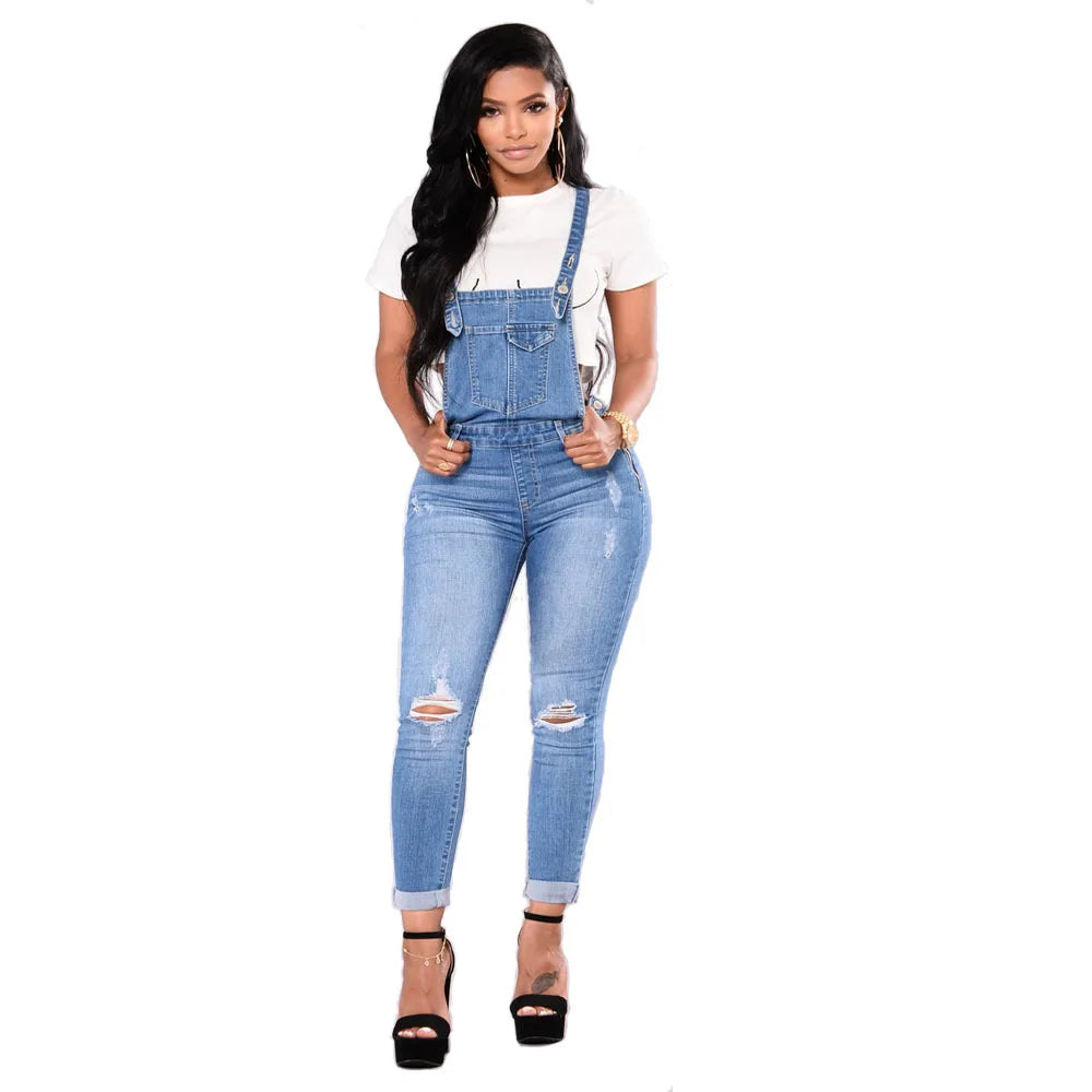 Autumn Denim Jumpsuit Women Jeans Pants Rompers Casual Hole Overralls Trousers Female High Waist Slim Denim Jeans Pencil Pants
