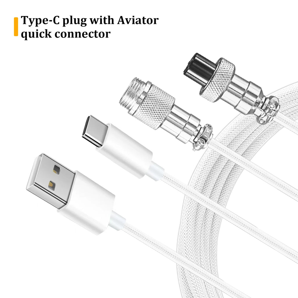 Metal USB A to TYPE C Braided Cable Mechanical Keyboard Coiled Cable USB Spring Wire Aviator Desktop Computer Aviation Connector