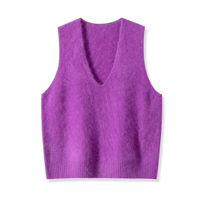 SuyaDream, Women Vests, Fleece Wool, V Neck, Chic Pullovers, 4.7%Cashmere 95.3%Wool, 2025 Fall Winter Sweaters, Tanks