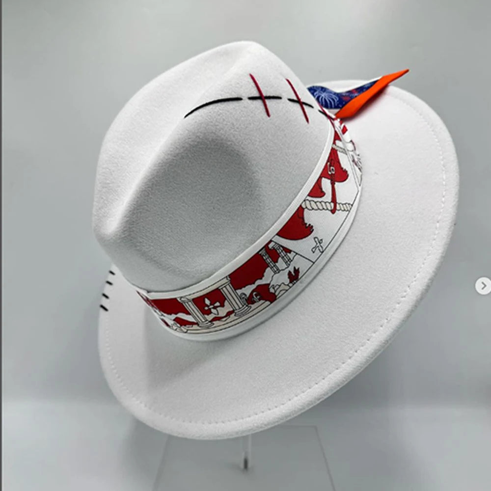 Suede Fedora Painting Felt Hats for Men and Women, Hand Sewn Fedora Adjustable Fall Winter Fashion Party Hats and Gifts