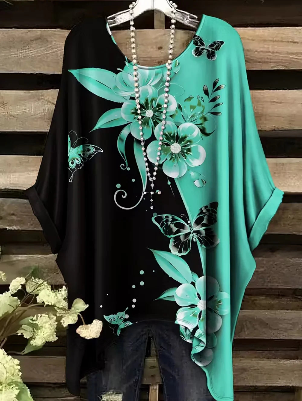 Bohemian Chic Women's T-Shirt Vintage Floral Graphic O-Neck Pullover Short Sleeve Tees Oversized Irregular Hemline Y2k Clothes