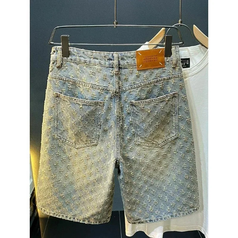 Workwear Pants, Washed Denim Shorts, Men's Denim Shorts, Designer High Street Fashion Loose Fit Fir Straight Leg Men's Shorts