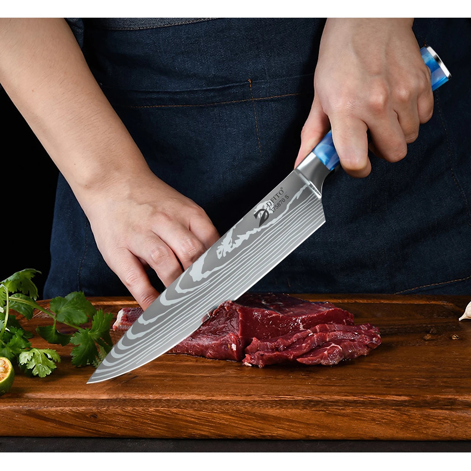 8PCS Utility Kitchen Knifes Resin Handle Carbon Steel Chef Knives Meat Cleaver Fruit Vegetable Slicing  Knife Cooking Tool
