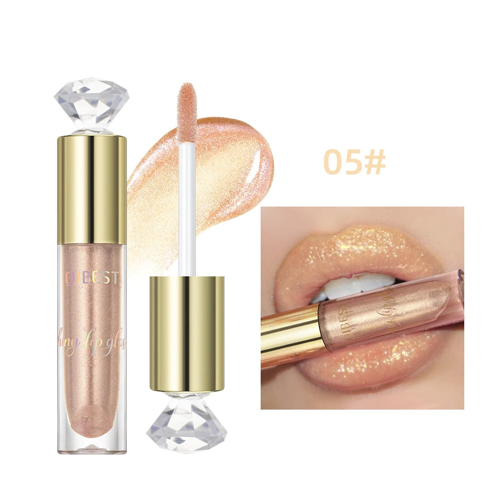 QIBEST 5 Colors Glitter Lip Gloss Long Lasting Diamond Pearlescent Metallic Liquid Lipstick Moisturizing Lip Glaze Tint Makeup