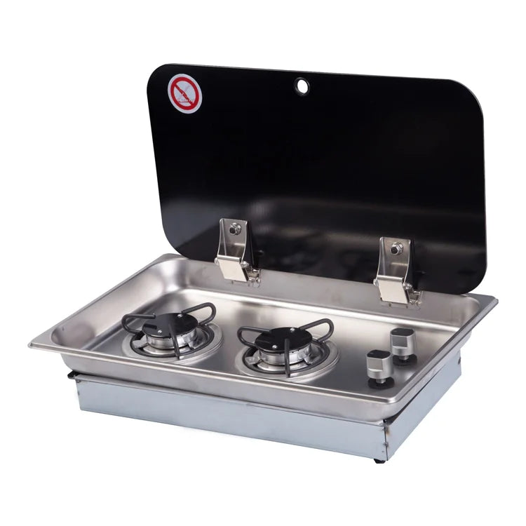 RV Gas Stove Stainless Steel Two Burners Electric Pulse Ignition Gas Cooktop