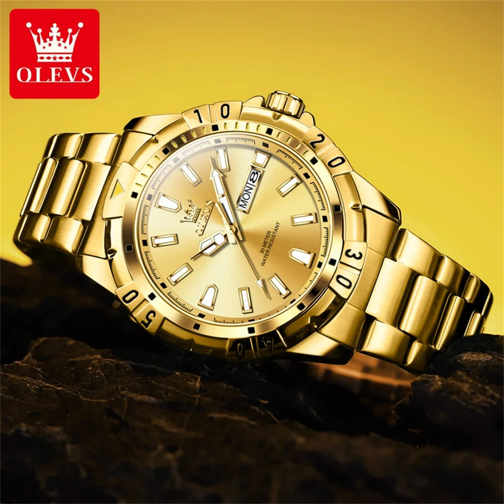 OLEVS 5560 Luxury Brand Man Quartz Watch Waterproof Stainless Steel Strap Watches for Men Dual Calendar Business Men Wristwatch