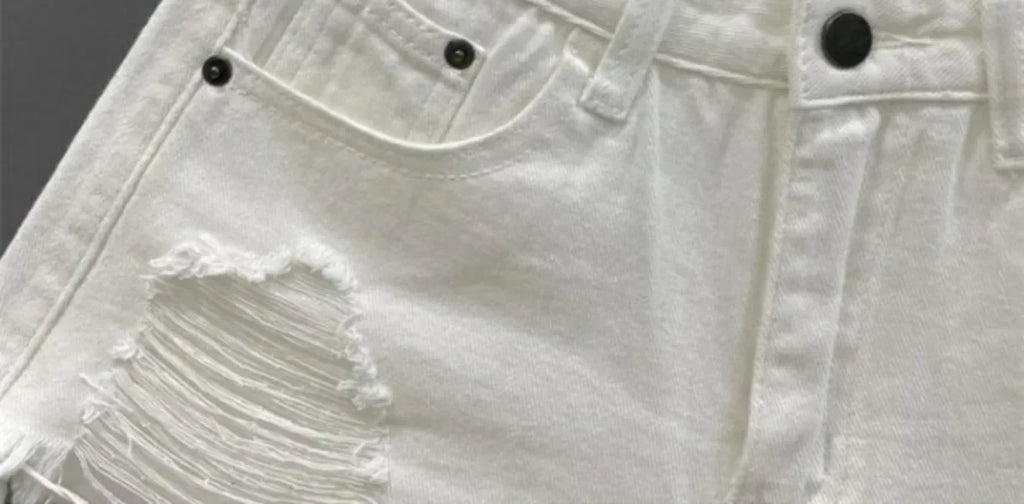 Women's Slim and Low Waist A-line Hairy Wide-leg Hot Girl Ripped Denim Shorts