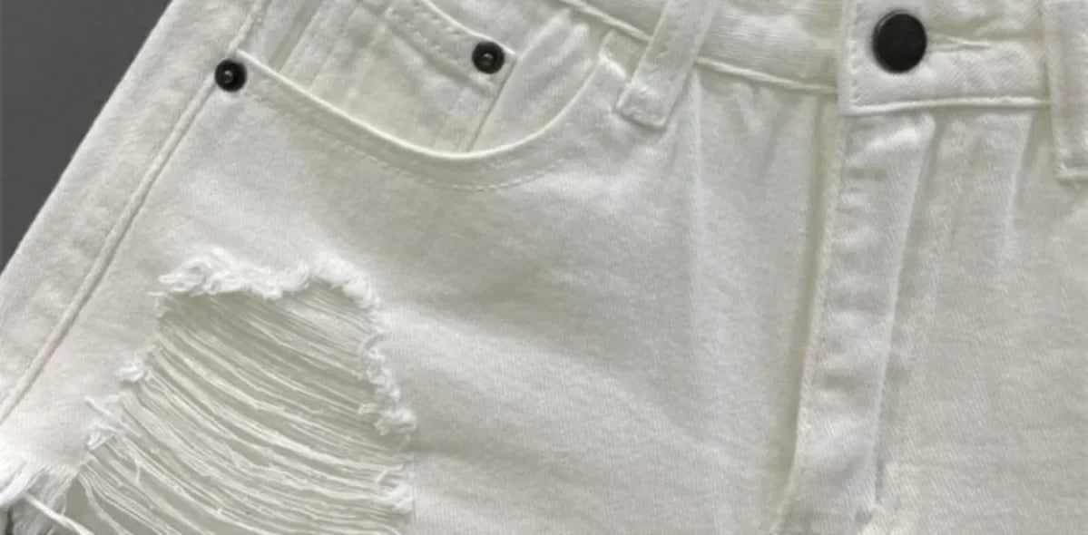 Women's Slim and Low Waist A-line Hairy Wide-leg Hot Girl Ripped Denim Shorts