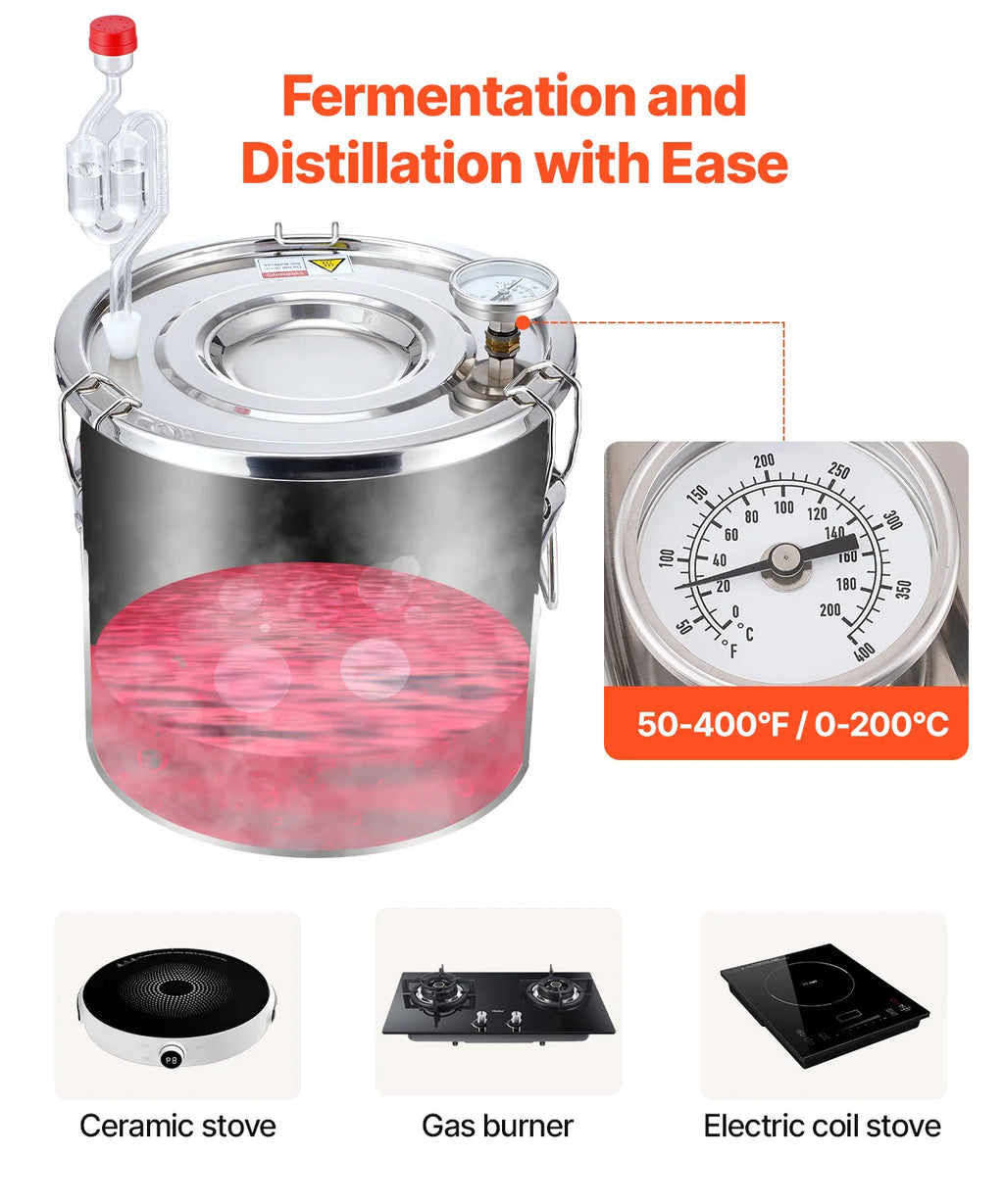 SucceBuy Alcohol Still 3 -8 Gallon  Stainless Steel Water Alcohol Distiller with Copper Coil  Brewing Refining Fermentation Kit