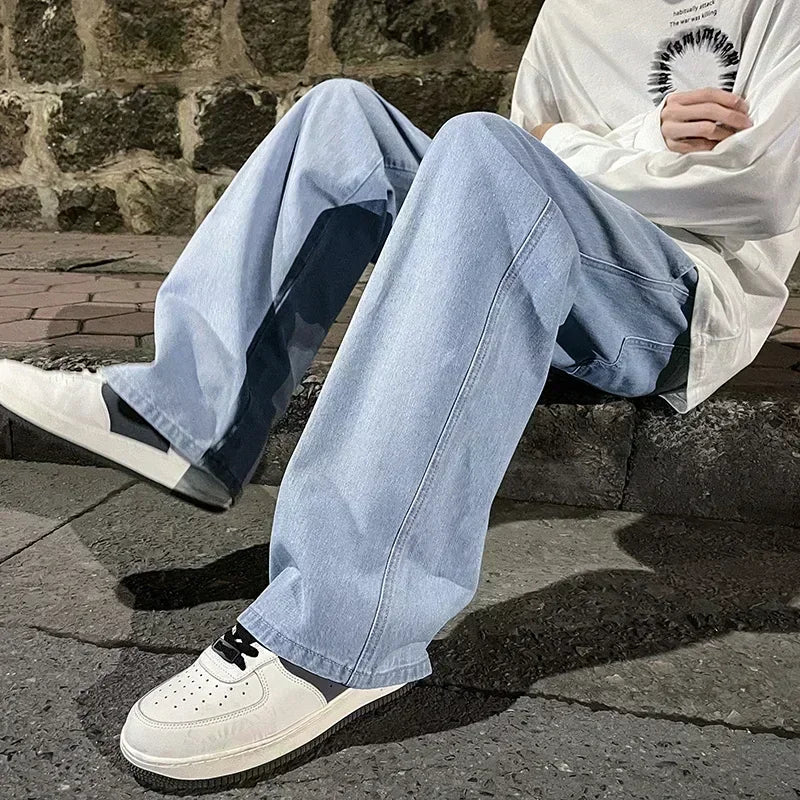 Korean Style Streetwear New Fashion Baggy Casual Men Jeans High Street Harajuku  Denim Trousers Men Brand pants Black grey Blue
