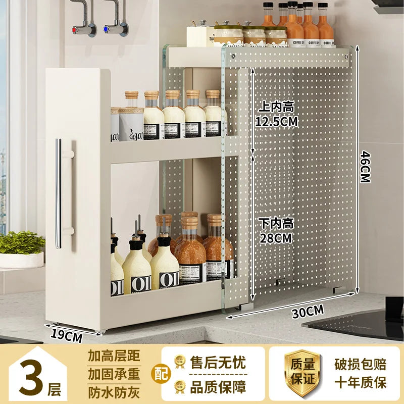 Narrow Kitchen Countertop Pull-Out Spice Rack Organizer Space Saving Shelf with 16 Magnetic Accessories Included