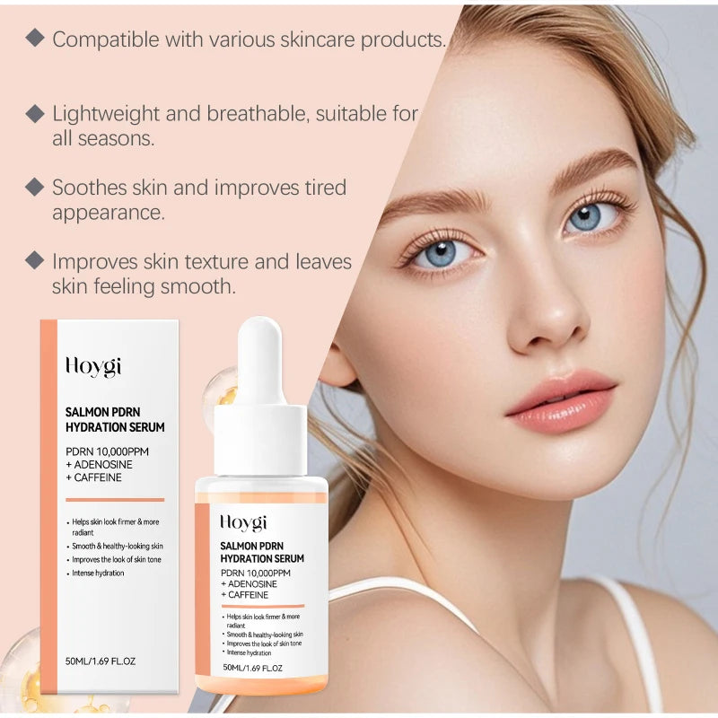Korean Salmon PDRN & Copper Peptide Face Serum,Centella Asiatica Hydrating Repair Essence, Lightweight Glow Moisturizer All Skin