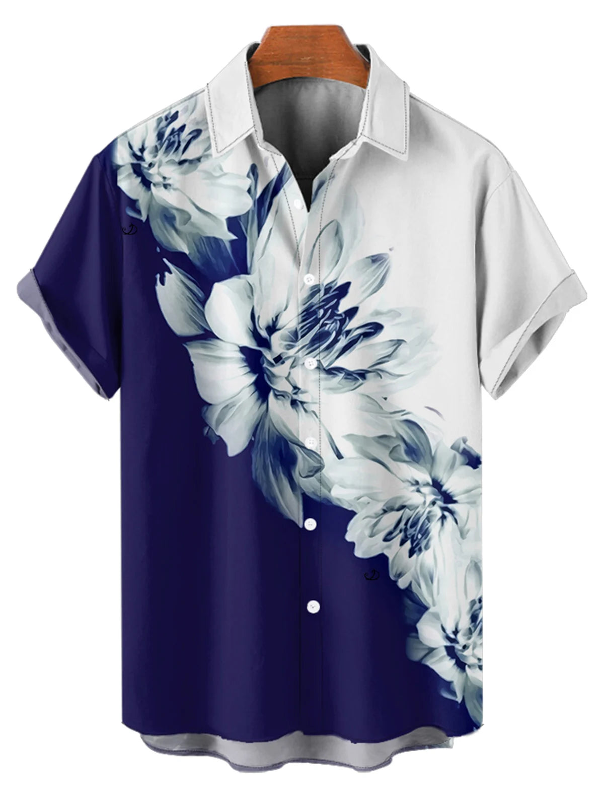 Dressfo Couple Outfits Hawaiian Vacation Color Clash Flower Pattern Printed Dress and Rolled Sleeve Shirt Couple's Set