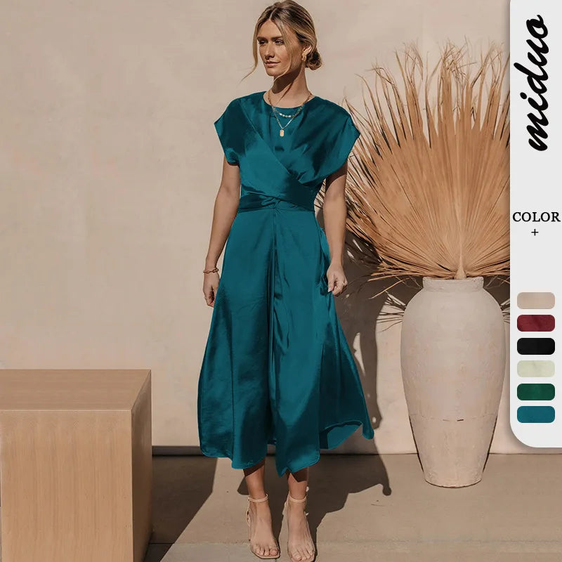 High Quality Spot Wholesale Fashion Summer Women Clothing High-end Satin Binding Elegant Drape Light Evening Dress Vestidos Y2k