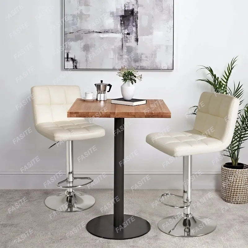 Nordic Modern Square PU Leather Swivel Adjustable Bar Stool, Set Of 2, Bar Stool For Kitchen Counter,Gray