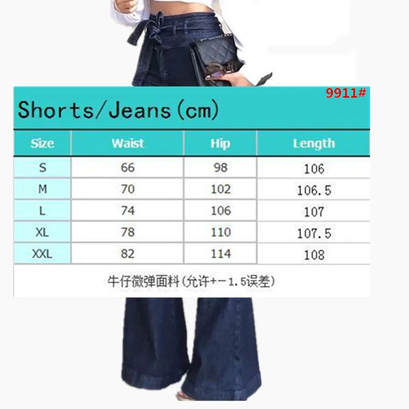 Jeans Women's 2023 Summer and Autumn New Versatile Casual Lace up High Waist Micro Elastic Flare Pants Wide Leg Pants